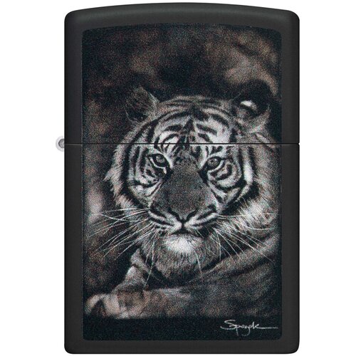 Оригинальная бензиновая зажигалка ZIPPO Classic 49763 Spazuk Design с покрытием Black Matte - Тигр Стивена Спазука