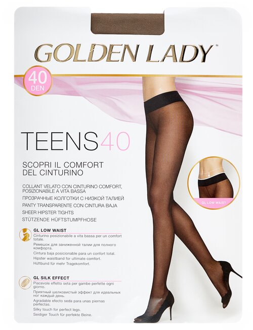 Колготки  Golden Lady Teens, 40 den, с ластовицей, заниженная талия, размер 2, бежевый