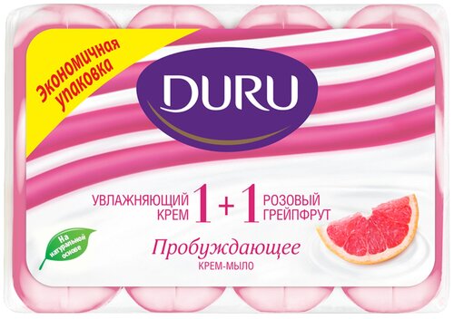 DURU Крем-мыло кусковое Soft sensations 1+1 Розовый грейпфрут грейпфрут, 4 шт., 90 г