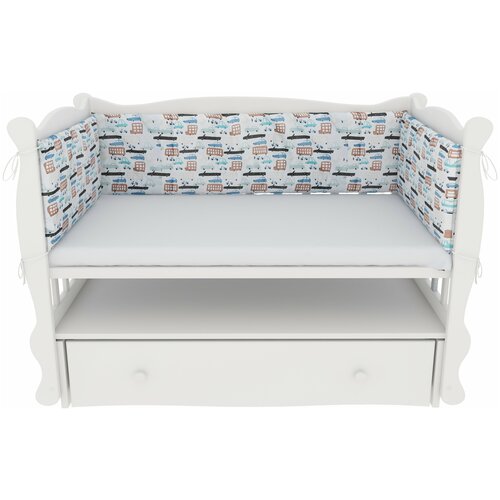 фото Бортик в кроватку на молнии (4 подушки-бортика) amarobaby трасса (бязь)