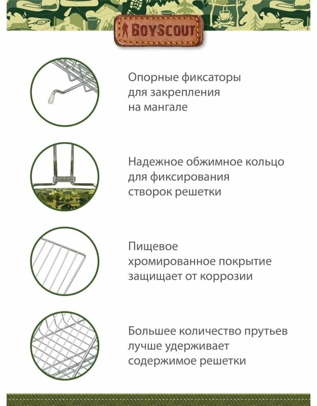 Решетка-гриль большая 65(+5)x42x32x5,5 cм.+ веер в подарок. BOYSCOUT - фотография № 6