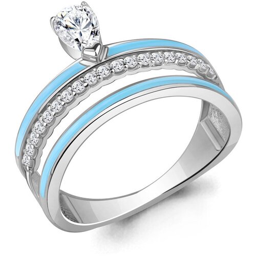 Кольцо Яхонт, серебро, 925 проба, эмаль, фианит, размер 17.5, голубой, бесцветный кольцо яхонт серебро 925 проба эмаль фианит размер 16 5 черный