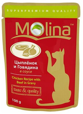 Влажный корм для кошек Molina беззерновой, с курицей, с говядиной (кусочки в соусе)
