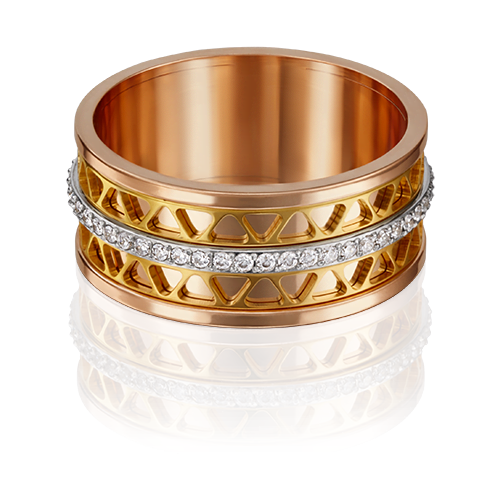 Кольцо обручальное PLATINA комбинированное золото, 585 проба, фианит, размер 16