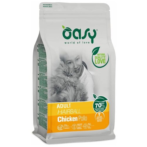 Oasy Dry Cat Adult Hairball сухой корм для взрослых кошек сухой корм для выведения шерсти с курицей - 1,5 кг