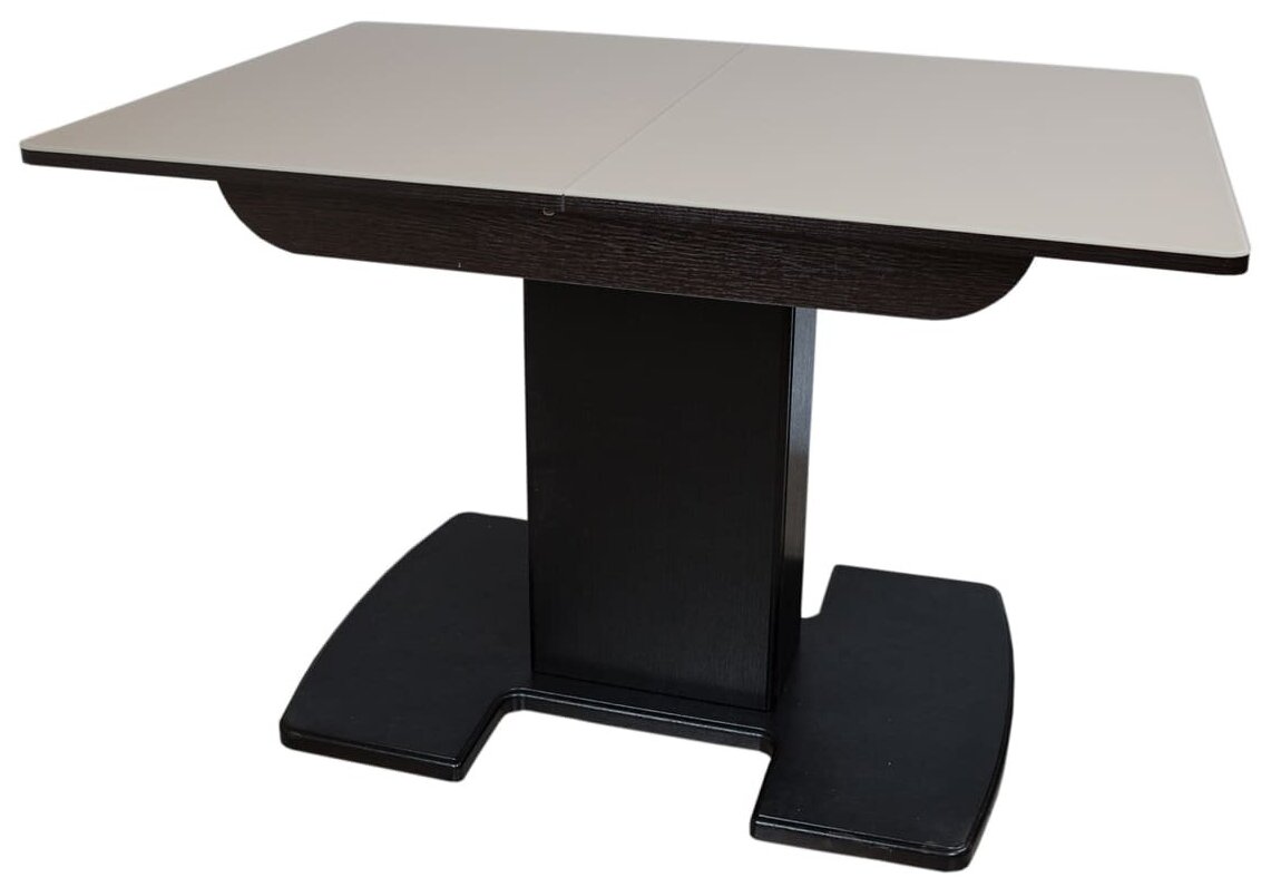 Обеденный стол, СтолБери, Вегас ПР, стекло бежевое матовое, цвет венге, прямоугольный, раскладной, на одной ноге - фотография № 2