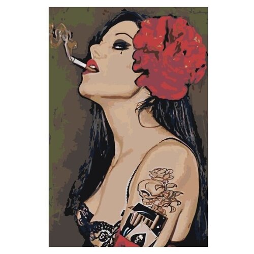 Картина по номерам Девушка с красным цветком, 40x60 см картина по номерам под красным зонтом 40x60 см