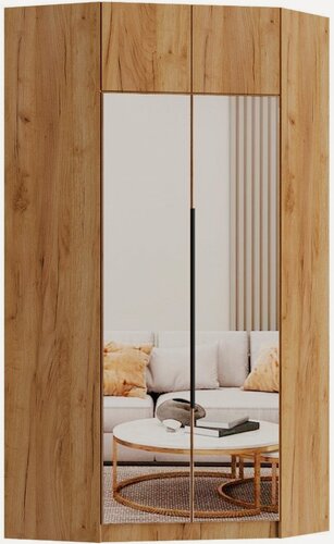 Изображение товара Угловой шкаф, для одежды Эрик 2, Легкомаркет, 1100/1100-550/550-2400, дуб крафт золотой, белье/платье, с зеркалом