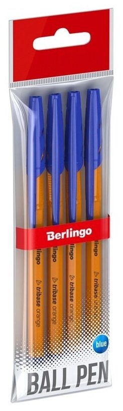 Ручка шариковая Berlingo Tribase Orange, синяя, 0,7 мм, 4 шт, в пакете с европодвесом (CBp_70910_4)