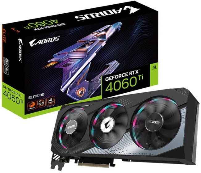 Видеокарта GigaByte GeForce RTX 4060 Ti AORUS ELITE 2655Mhz PCI-E 8192Mb 18000Mhz 128 bit 2xHDMI 2xDP GV-N406TAORUS E-8GD