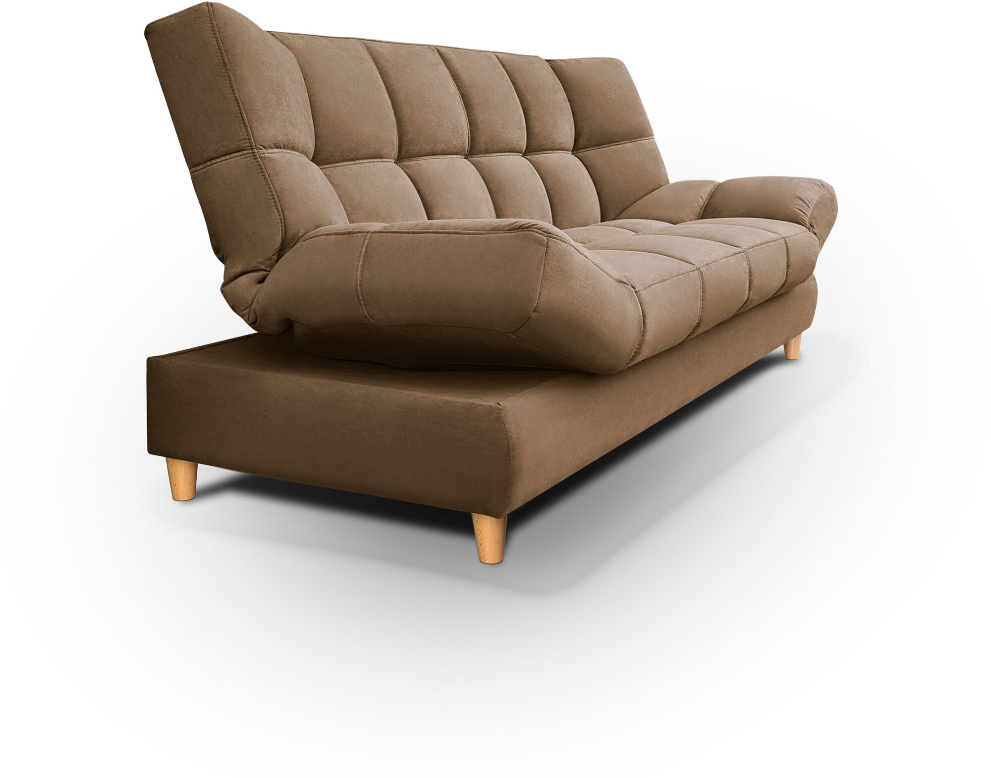 Саймон-прямой диван кровать Саймон ортопедический(коричневый)с ящиком для белья, без подлокотников, с пружинным блоком, механизм клик-кляк, 210х90х105см