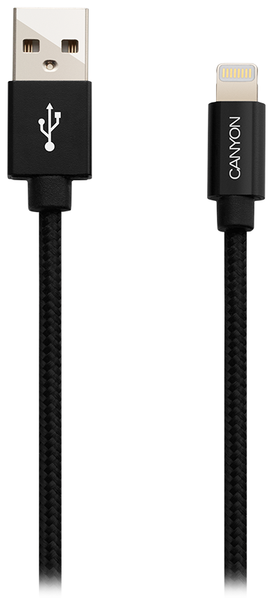 Кабель интерфейсный Canyon MFI-3 CNS-MFIC3B USB/lightning, оплётка, 1m, black