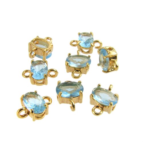 Коннектор со вставкой Mini Blue Spinel Crystal Gold Plated 9х6 мм.