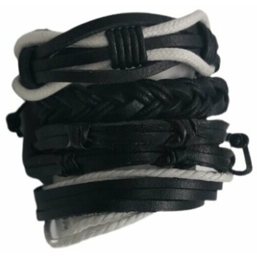 Браслеты многослойные кожаные с регулируемыми размерами. Комплект 4 шт.