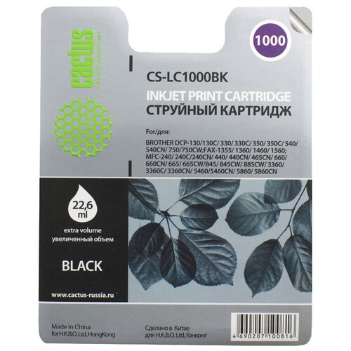 картридж black 22 6ml cs lc1000bk cactus Картридж cactus CS-LC1000BK, 500 стр, черный