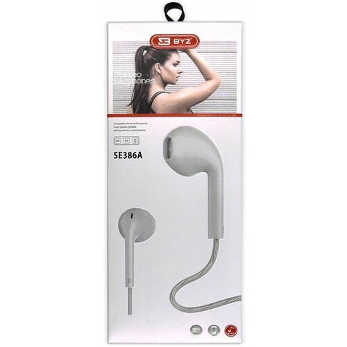 Наушники проводные BYZ SE386A вкладыши с микрофоном 12 метра белый 52000₽