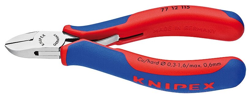 Бокорезы KNIPEX для электроники, округлая головка, зажим для проволоки, 115 мм, 2-комп ручки