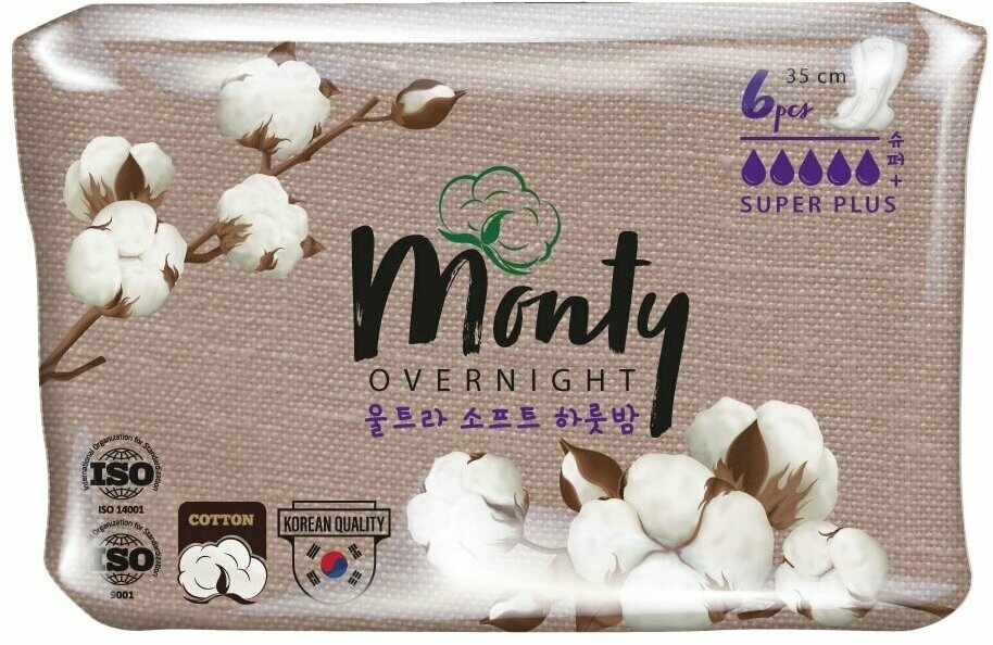 Прокладки гигиенические Monty Ultra Soft Overnight 350mm, 6 шт, 4 упаковки