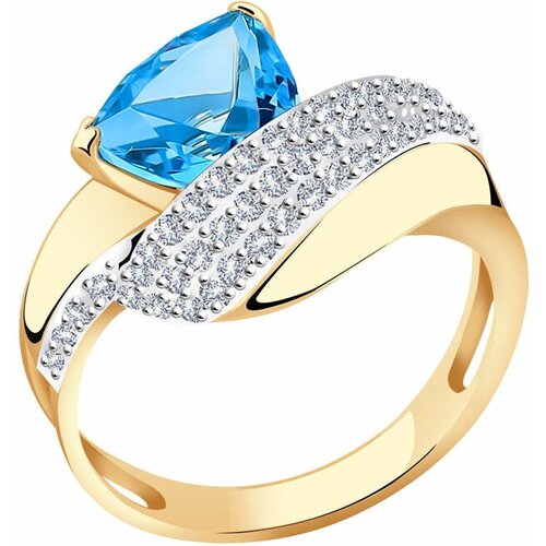 фото Золотое кольцо александра с ситаллом цвета топаз и фианитом кл3455-63ск diamant-online