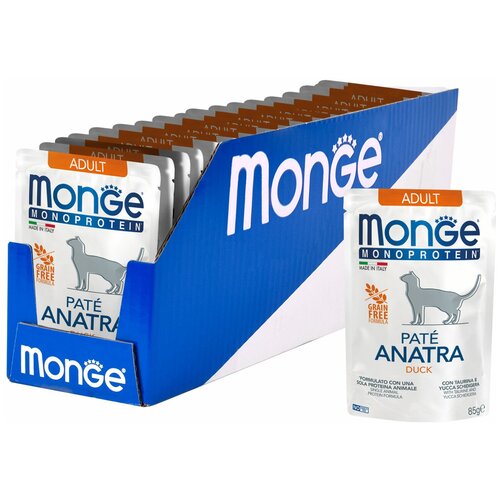 Влажный корм для кошек Monge Monoprotein, беззерновой, с уткой 28 шт. х 85 г (паштет)