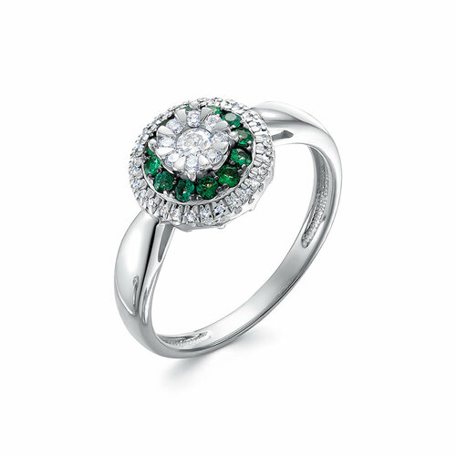 фото Кольцо vesna jewelry, белое золото, 585 проба, родирование, изумруд, размер 17, зеленый