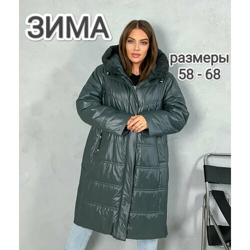 фото Пуховик, размер 58-60, зеленый без бренда