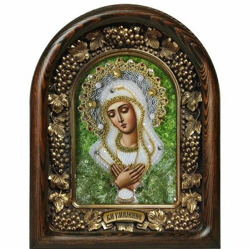 Икона Божией Матери Умиление бисер жемчуг, арт ДИ-387