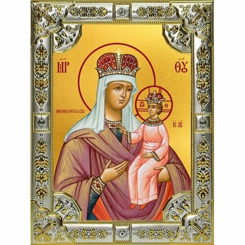 Икона Божьей Матери Любечская серебро 18 х 24 со стразами, арт вк-3170