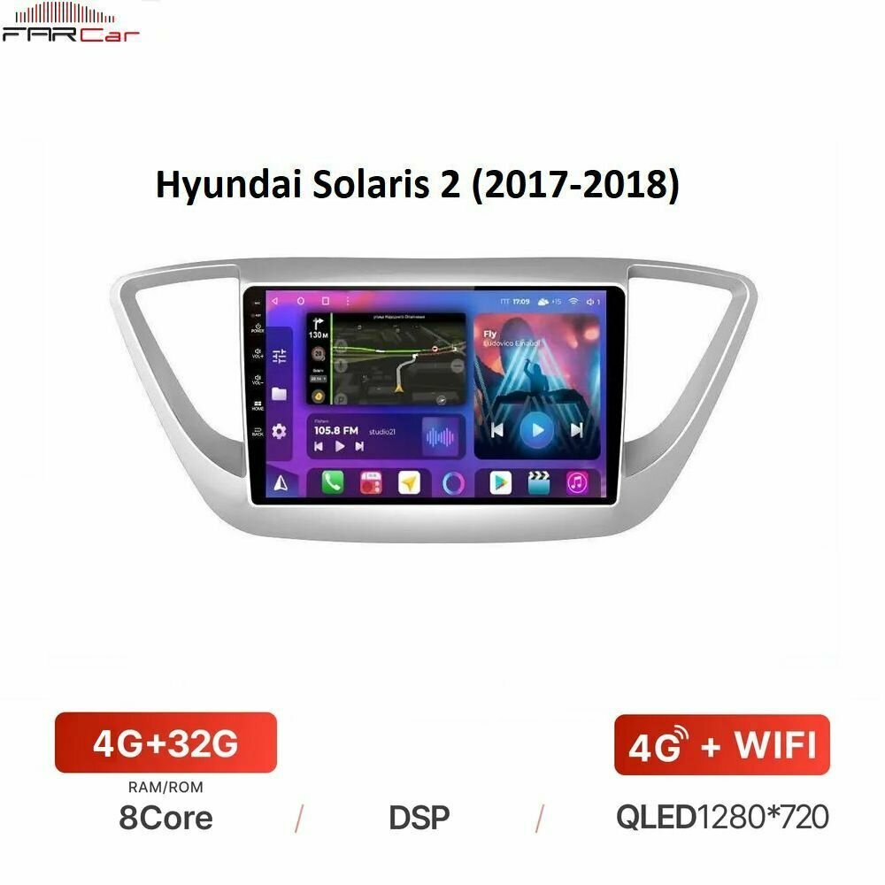 Автомагнитола FarCar для Hyundai Solaris 2 (2017-2018) на Android 12