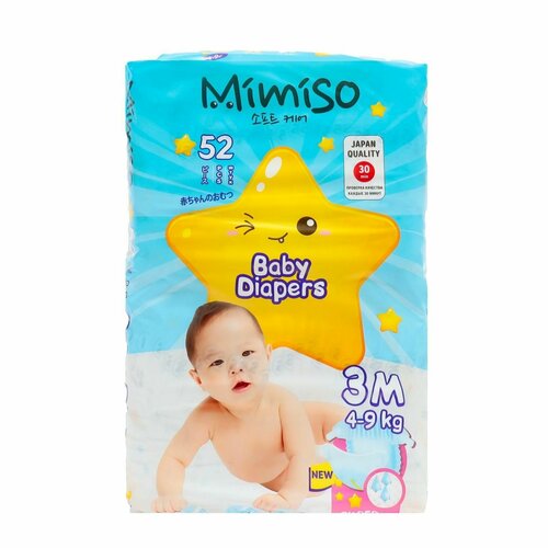 Подгузники одноразовые для детей MIMISO 3/М 4-9 кг 52шт подгузники размер 3 4 9 кг natme 50 шт экономичная упаковка