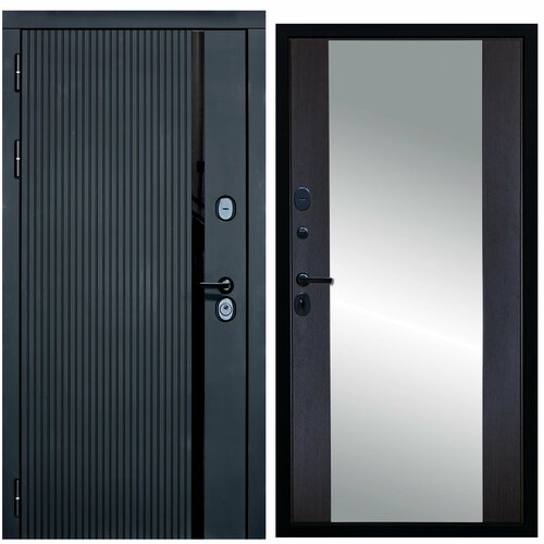 Дверь входная металлическая DIVA ДХ-46 Зеркало 2050x960 Левая Черный кварц - Д15 Венге, тепло-шумоизоляция, антикоррозийная защита для квартиры