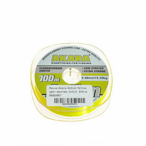 фото Леска action yellow, диаметр 0.4 мм, тест 15.2 кг, 100 м, жёлтая akara