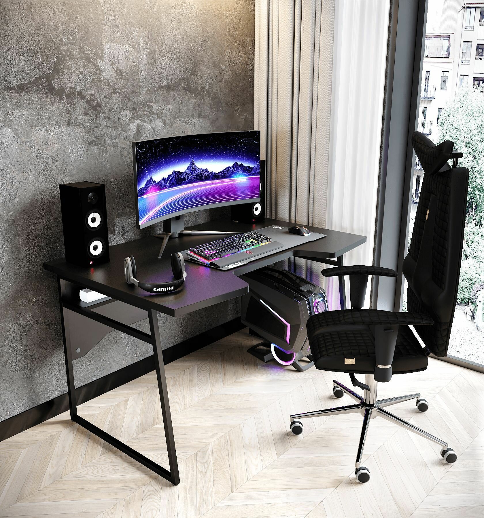 Стол компьютерный игровой, офисный, геймерский Expert черный/черный каркас металл для пк и ноутбука 117х77 см