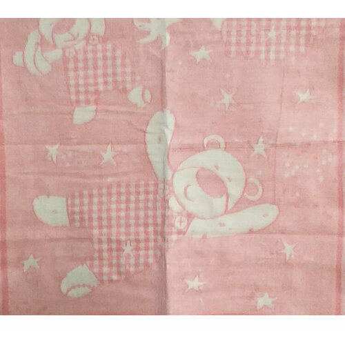 Одеяло детское шерстяное 85% 100х140 - Я - мишка с зайкой розовое 01-11