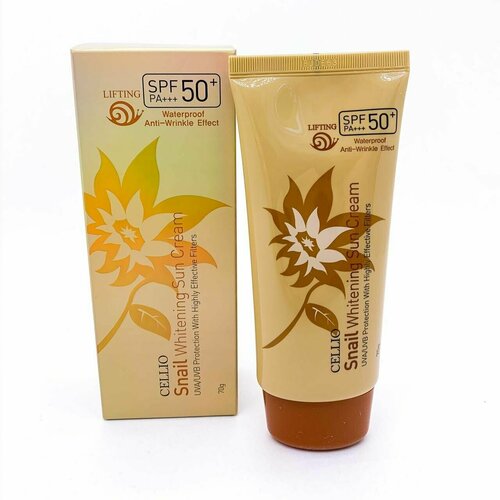 Cellio Водостойкий солнцезащитный крем c муцином улитки Snail Whitening Sun Cream SPF50+/PA+ cellio водостойкий солнцезащитный крем c муцином улитки snail whitening sun cream spf50 pa