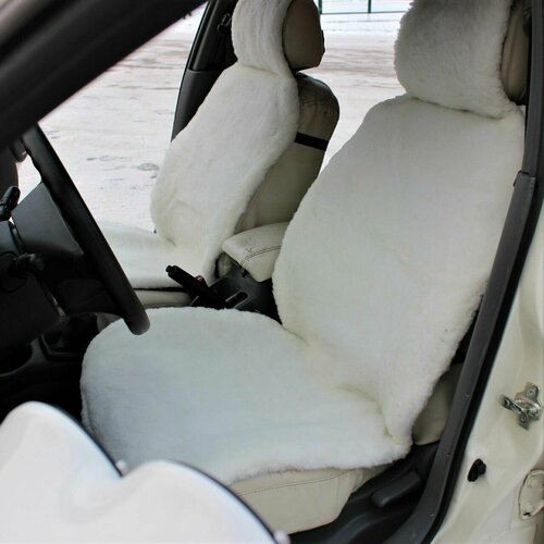 Комплект меховых накидок на сиденья автомобиля передний и задний ряд, белый цвет