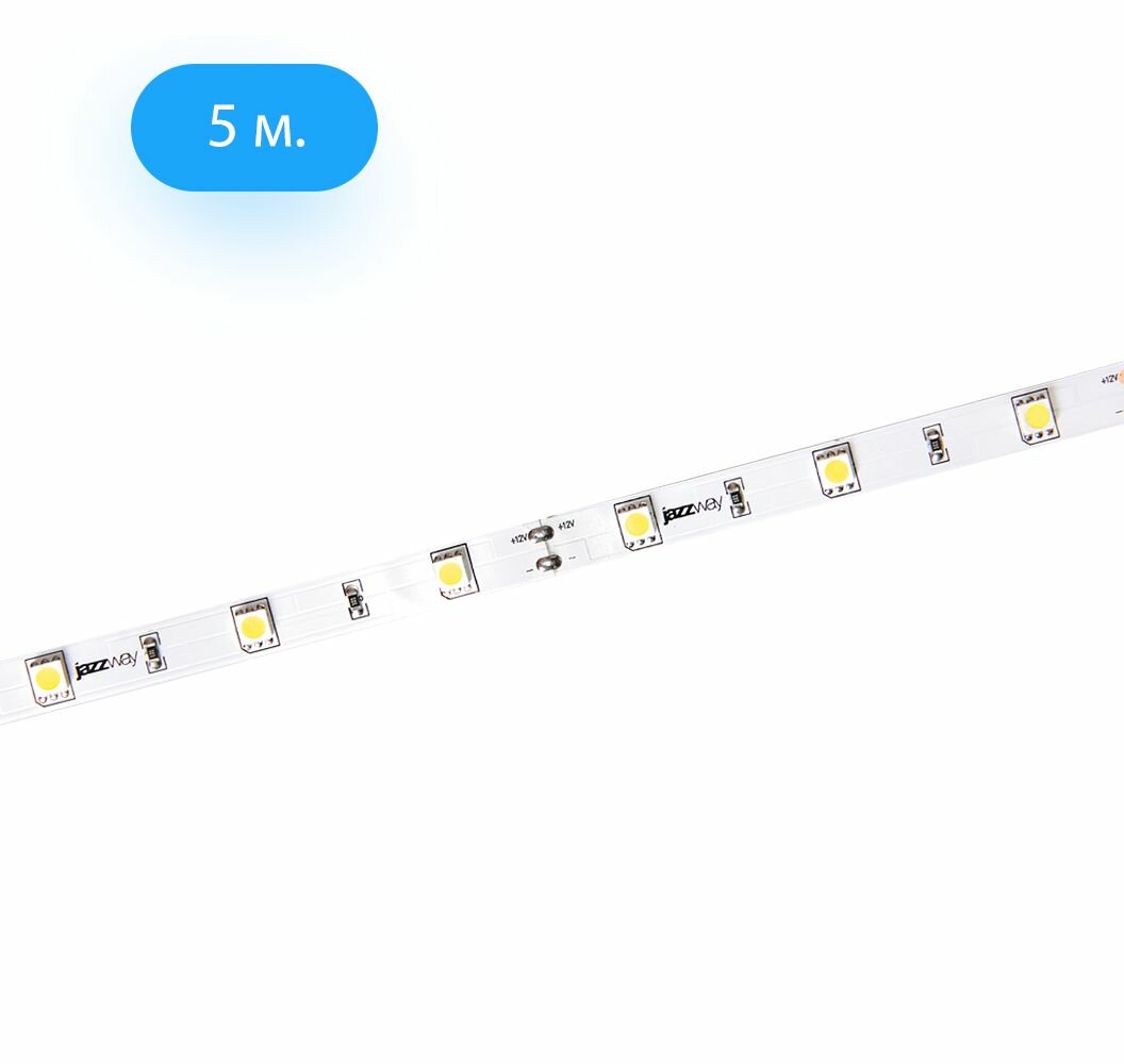 Светодиодная лента JazzWay STN-5050 12V 6500K холодный дневной 14.4Вт/м 60LED/m 10мм IP20 (комплект из 5 м)