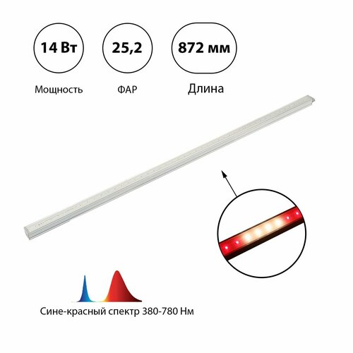 Фитосветильник светодиодный, 14 Вт, 872 мм, IP20, сине-красный спектр, бело-красный, ЭРА