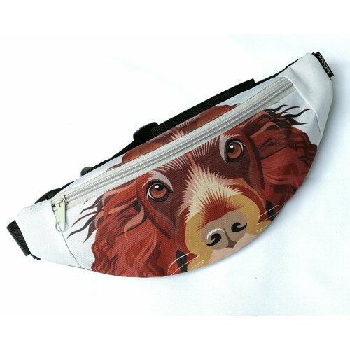 фото Сумка поясная муфтыши, фактура гладкая, черный, бежевый