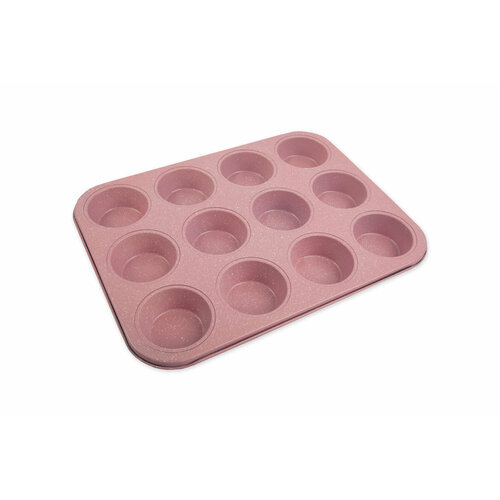 Форма металлическая S-CHIEF FPC-0044 для кексов, маффинов, капкейков 35 х 26.5 см розовый