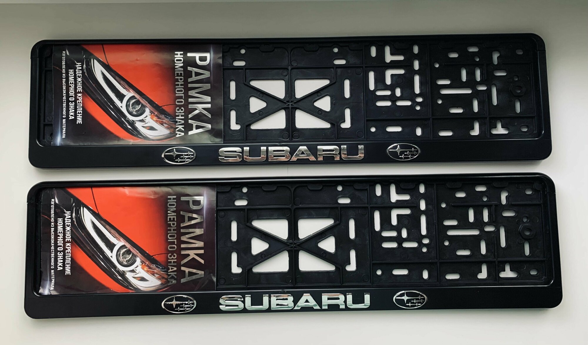 Рамка под номерной знак для автомобиля Субару (SUBARU) 2 шт. черная — фото 2
