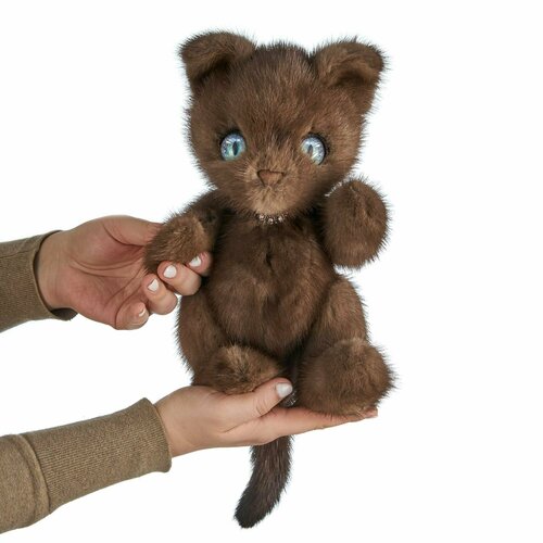 Мягкая игрушка кот Арчи из натурального меха норки Тедди коричневый