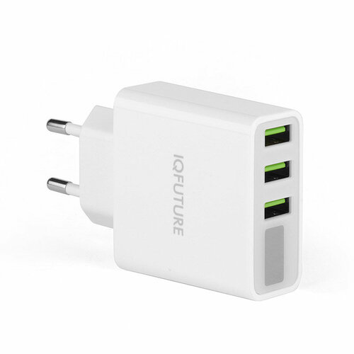 Блок питания (сетевой адаптер) IQFuture IQ-TA35 на 3 USB с LED-экраном белый