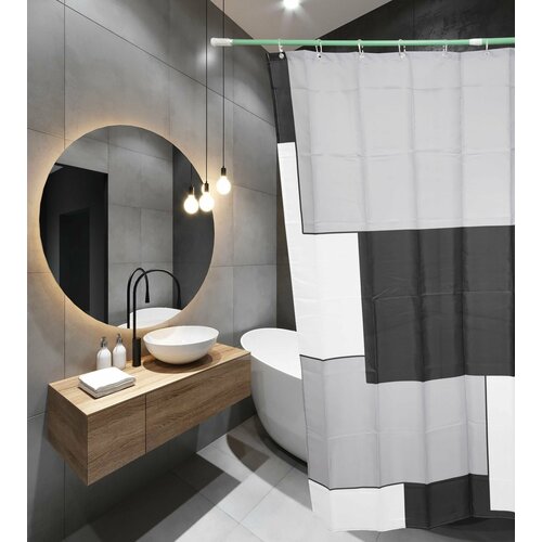 Штора для ванной комнаты 180х180 фотопринт Polyester 20106 с кольцами Квадрат чёрный (П213) SANTREK HOME