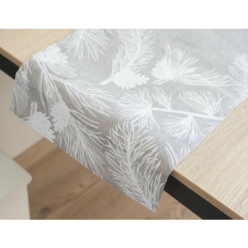 Новогодняя дорожка для стола снежная сосна полиэстер серая 150х32 см Kaemingk 2066₽