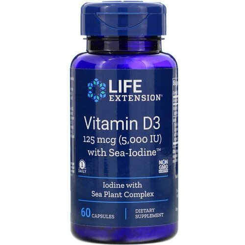 Витамин Д3 LIFE Extension Vitamin D3 5000 МЕ With Sea Iodine 60 мягких капсул