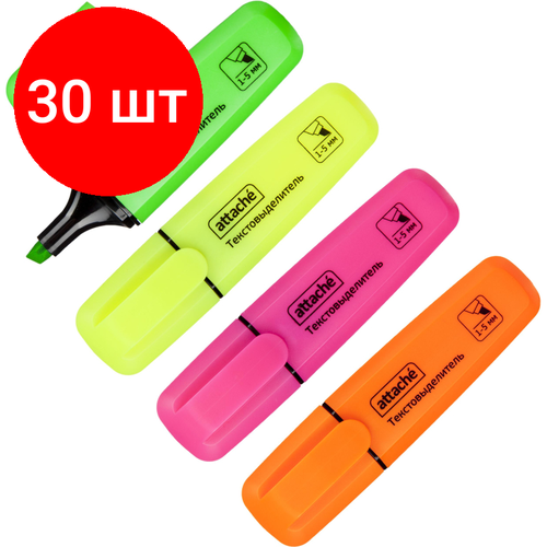 Комплект 30 наб, Набор текстовыделителей Attache Palette 1-5мм набор 4цв HL6010