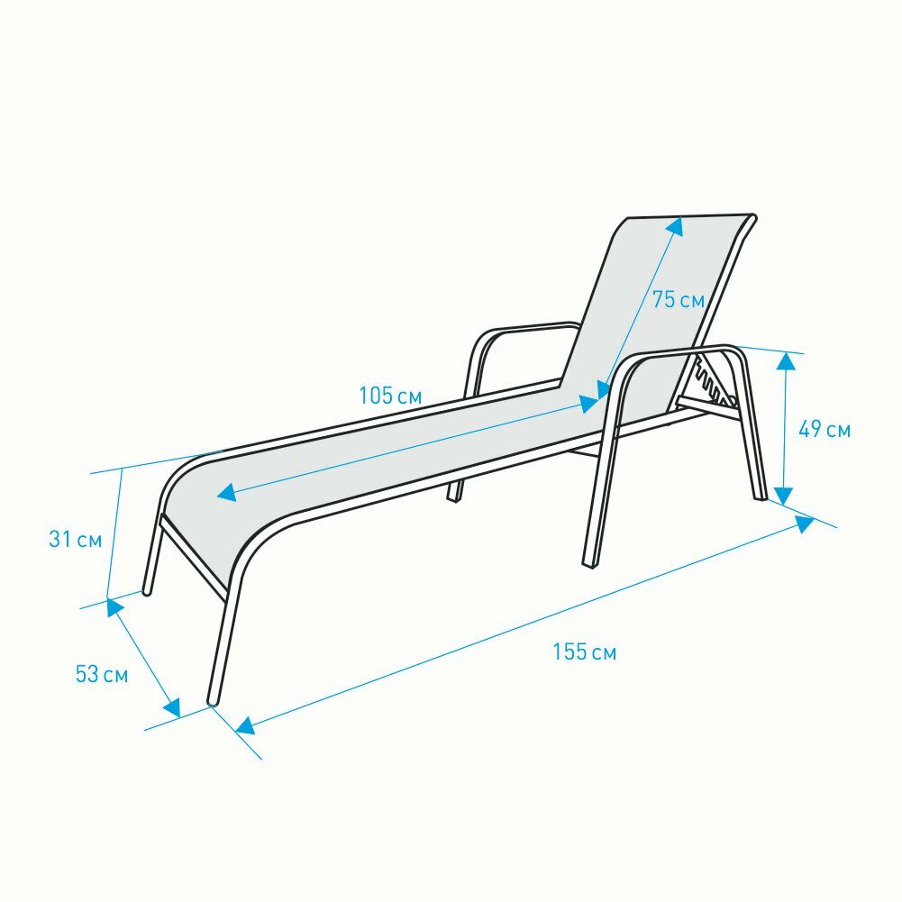 Шезлонг металлический 193x53x31 см с текстиленом - фотография № 5