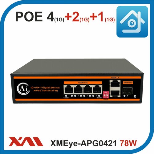 XMEye-APG0421 78W Коммутатор POE на 4 порта GIGABIT 101001000M 2 uplink 1 SFP 4570₽