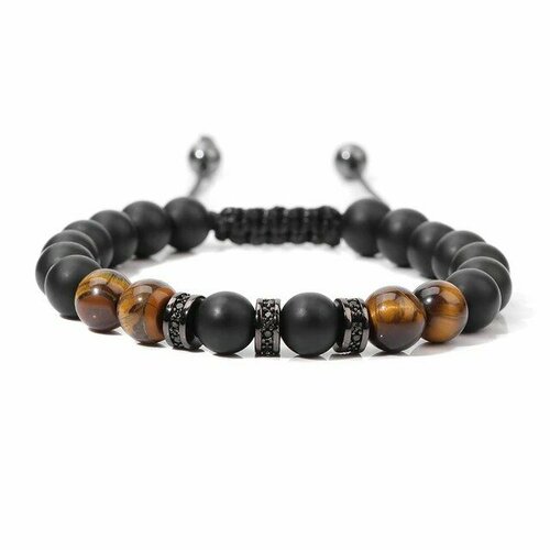 фото Браслет, тигровый глаз, гематит, 1 шт., размер one size, оранжевый, черный rainagem